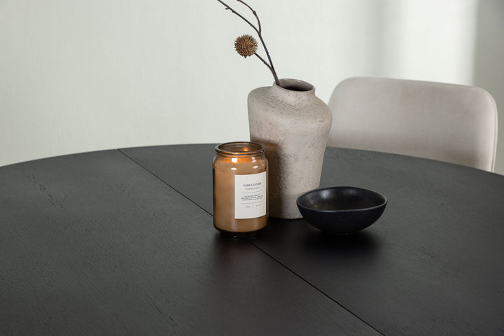 Venture Home Matilda Dining Table φ130 - Black / Black MDF with veneer +Rosie Dining Chair - Black / Beige Fabric _4