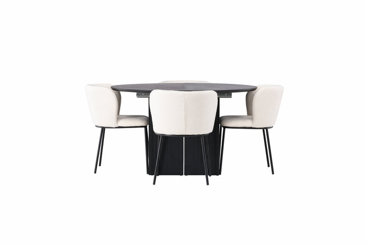 Venture Home Matilda Dining Table φ130 - Black / Black MDF with veneer +Edina Dining Chair - Black / White Boucle _4
