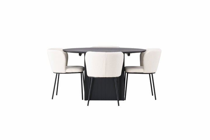 Venture Home Matilda Dining Table φ130 - Black / Black MDF with veneer +Edina Dining Chair - Black / White Boucle _4