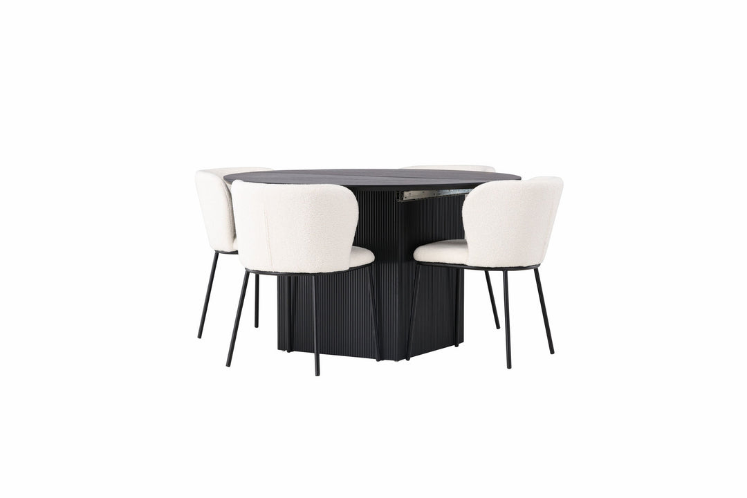Venture Home Matilda Dining Table φ130 - Black / Black MDF with veneer +Edina Dining Chair - Black / White Boucle _4