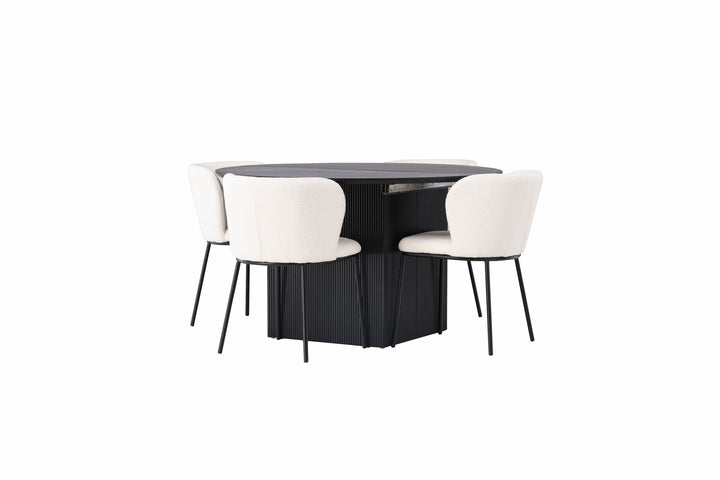 Venture Home Matilda Dining Table φ130 - Black / Black MDF with veneer +Edina Dining Chair - Black / White Boucle _4