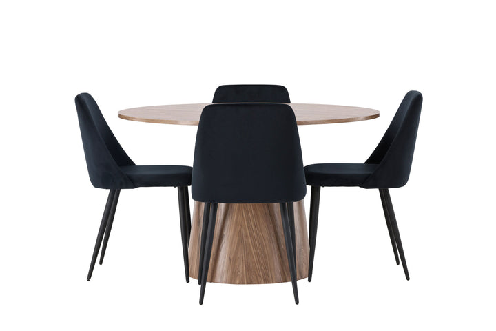 Venture Home Lanzo Dining Table φ120 - Natural / Natural MDF +Night Dining Chair - Black / Black Velvet _4