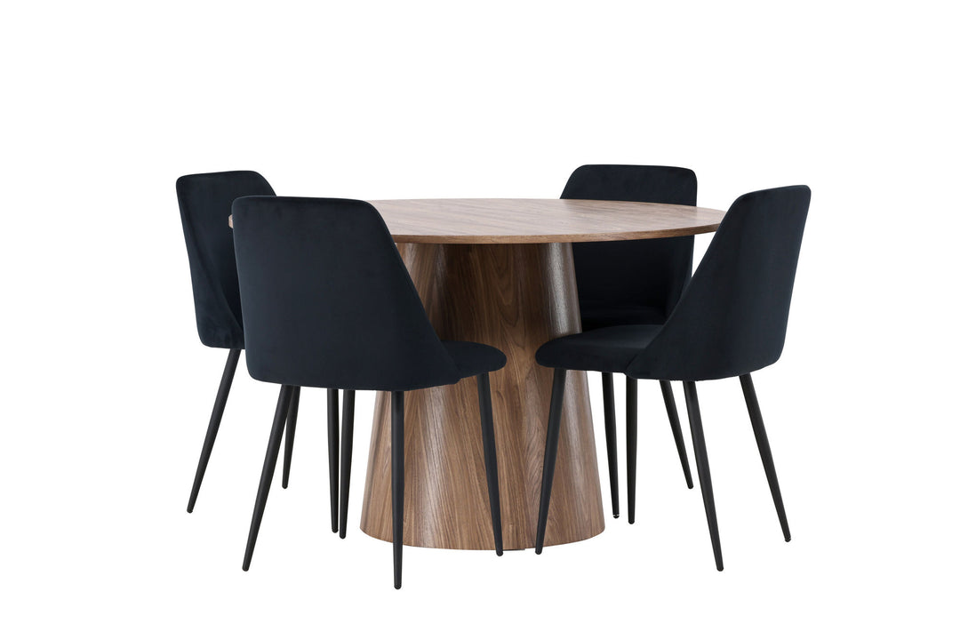 Venture Home Lanzo Dining Table φ120 - Natural / Natural MDF +Night Dining Chair - Black / Black Velvet _4