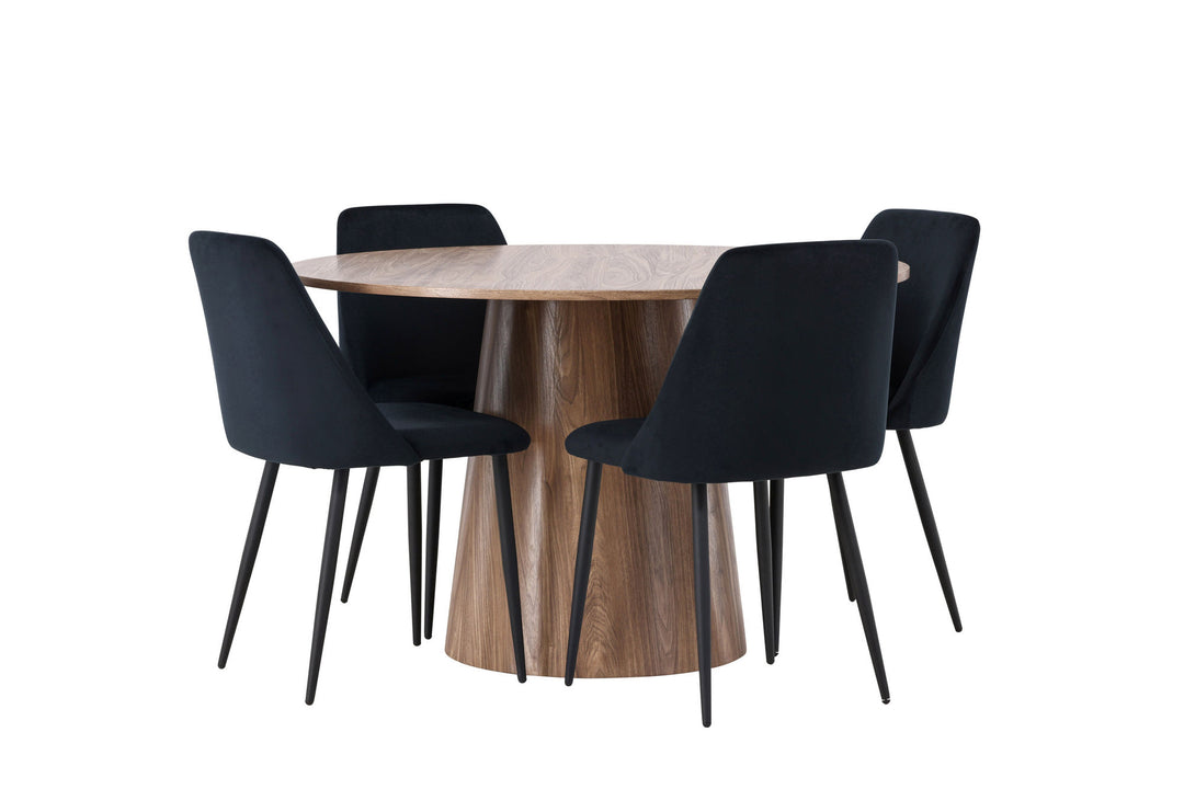Venture Home Lanzo Dining Table φ120 - Natural / Natural MDF +Night Dining Chair - Black / Black Velvet _4