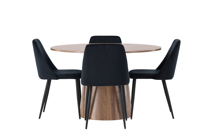 Venture Home Lanzo Dining Table φ120 - Natural / Natural MDF +Night Dining Chair - Black / Black Velvet _4