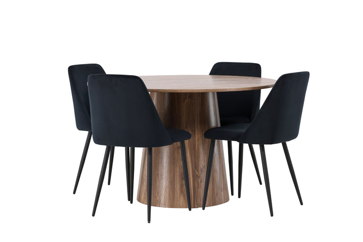 Venture Home Lanzo Dining Table φ120 - Natural / Natural MDF +Night Dining Chair - Black / Black Velvet _4