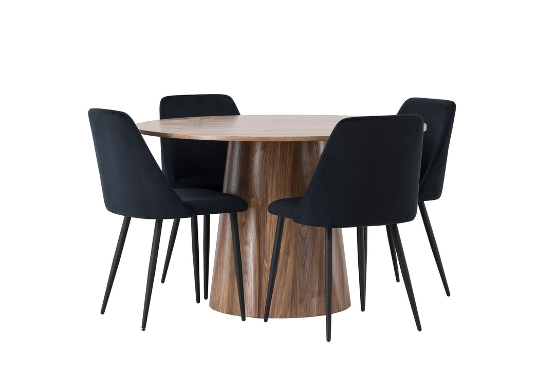 Venture Home Lanzo Dining Table φ120 - Natural / Natural MDF +Night Dining Chair - Black / Black Velvet _4