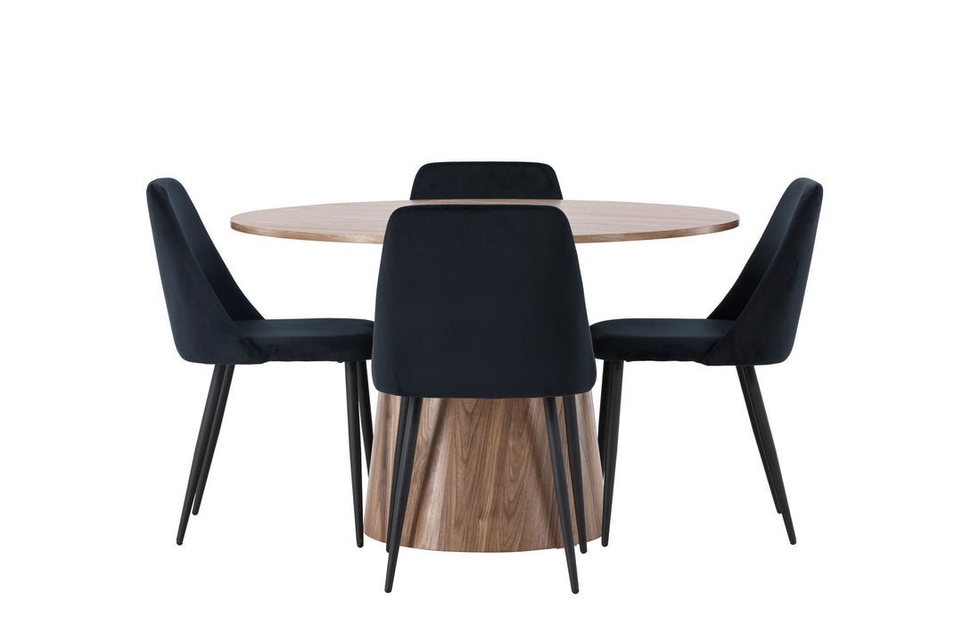 Venture Home Lanzo Dining Table φ120 - Natural / Natural MDF +Night Dining Chair - Black / Black Velvet _4