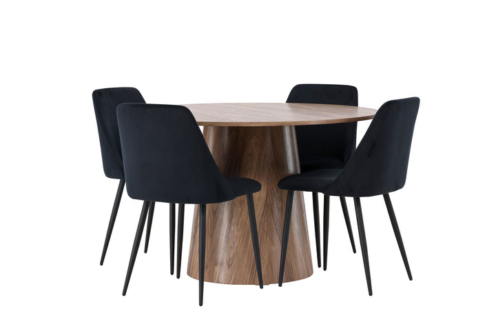 Venture Home Lanzo Dining Table φ120 - Natural / Natural MDF +Night Dining Chair - Black / Black Velvet _4