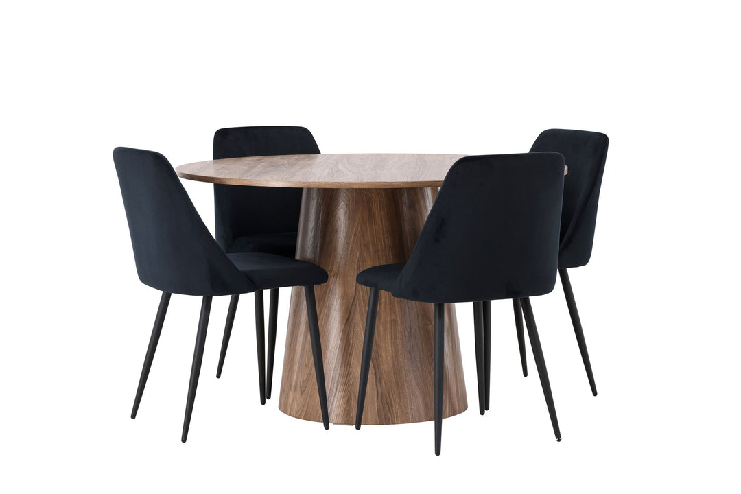 Venture Home Lanzo Dining Table φ120 - Natural / Natural MDF +Night Dining Chair - Black / Black Velvet _4