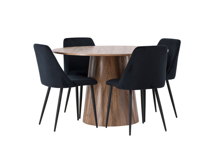 Venture Home Lanzo Dining Table φ120 - Natural / Natural MDF +Night Dining Chair - Black / Black Velvet _4