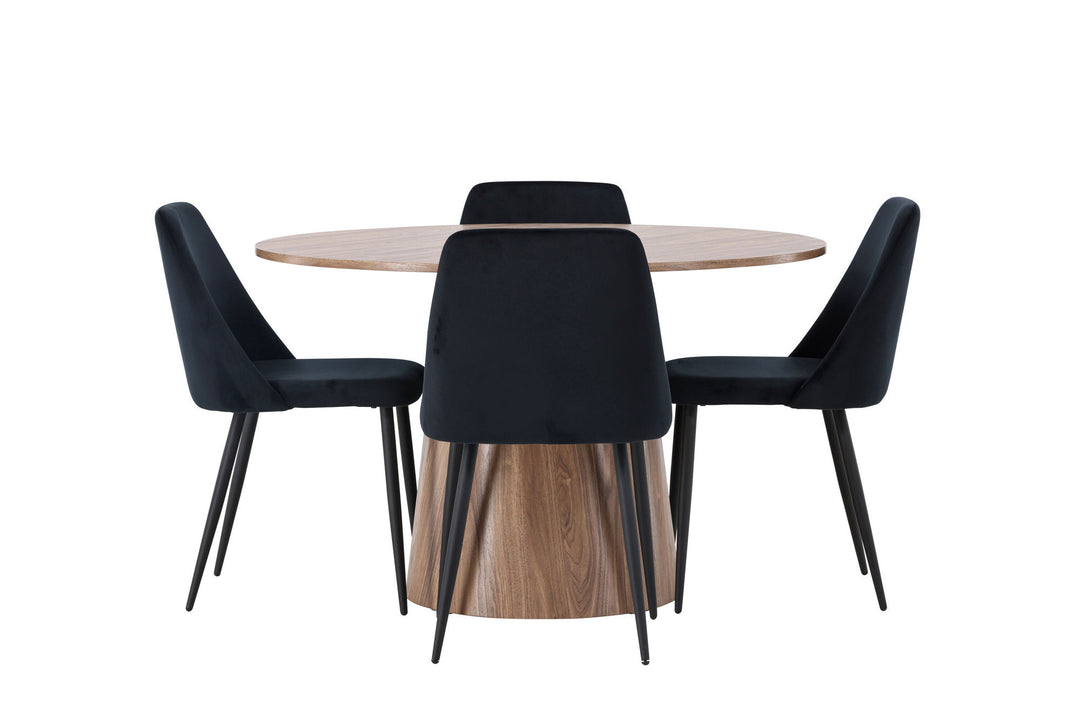 Venture Home Lanzo Dining Table φ120 - Natural / Natural MDF +Night Dining Chair - Black / Black Velvet _4