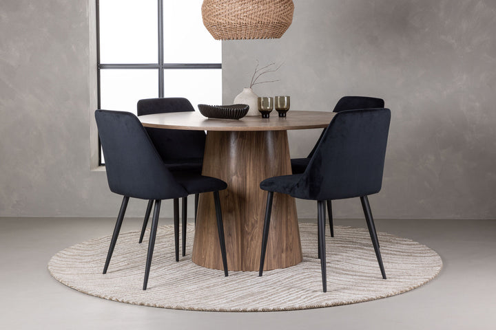 Venture Home Lanzo Dining Table φ120 - Natural / Natural MDF +Night Dining Chair - Black / Black Velvet _4