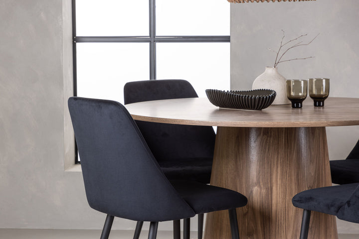 Venture Home Lanzo Dining Table φ120 - Natural / Natural MDF +Night Dining Chair - Black / Black Velvet _4