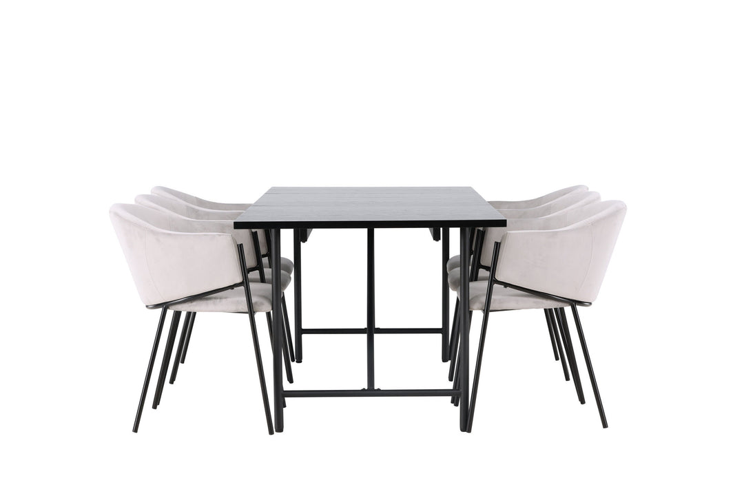 Venture Home Astrid Dining Table 200*75 - Matte black / Matte black MDF with veneer +Evelina Dining Chair - Black / Light grey Velvet _6