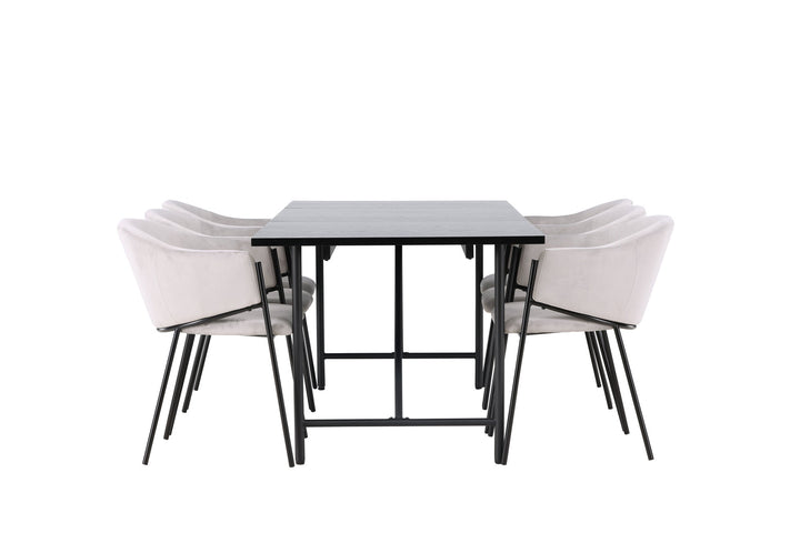 Venture Home Astrid Dining Table 200*75 - Matte black / Matte black MDF with veneer +Evelina Dining Chair - Black / Light grey Velvet _6