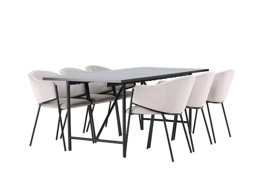 Venture Home Astrid Dining Table 200*75 - Matte black / Matte black MDF with veneer +Evelina Dining Chair - Black / Light grey Velvet _6