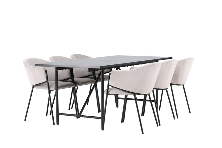 Venture Home Astrid Dining Table 200*75 - Matte black / Matte black MDF with veneer +Evelina Dining Chair - Black / Light grey Velvet _6