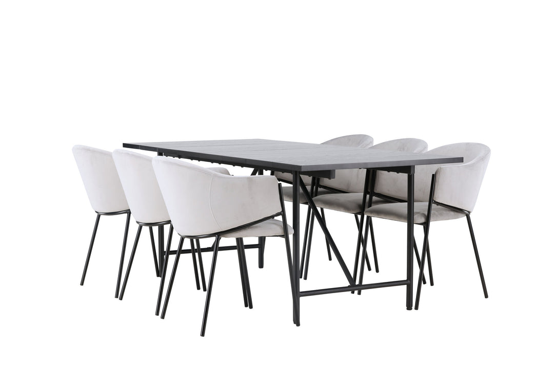 Venture Home Astrid Dining Table 200*75 - Matte black / Matte black MDF with veneer +Evelina Dining Chair - Black / Light grey Velvet _6