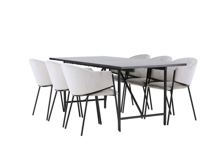 Venture Home Astrid Dining Table 200*75 - Matte black / Matte black MDF with veneer +Evelina Dining Chair - Black / Light grey Velvet _6