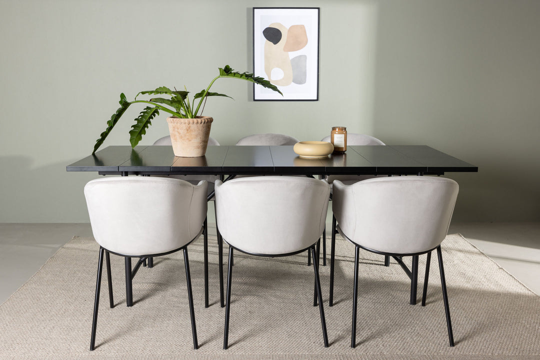 Venture Home Astrid Dining Table 200*75 - Matte black / Matte black MDF with veneer +Evelina Dining Chair - Black / Light grey Velvet _6