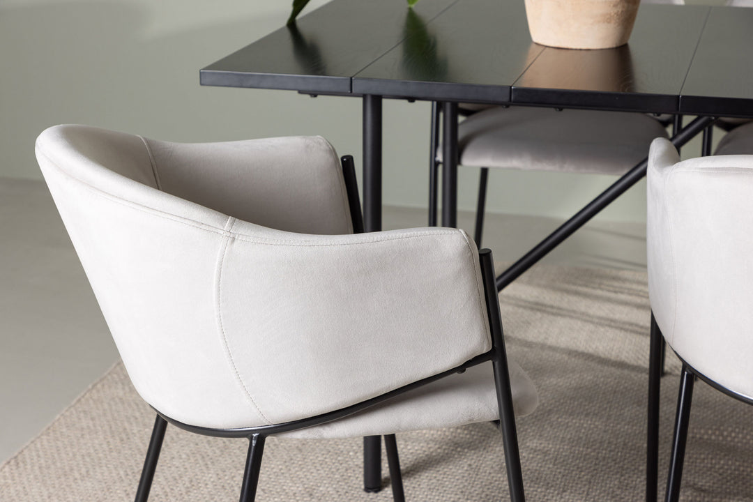 Venture Home Astrid Dining Table 200*75 - Matte black / Matte black MDF with veneer +Evelina Dining Chair - Black / Light grey Velvet _6