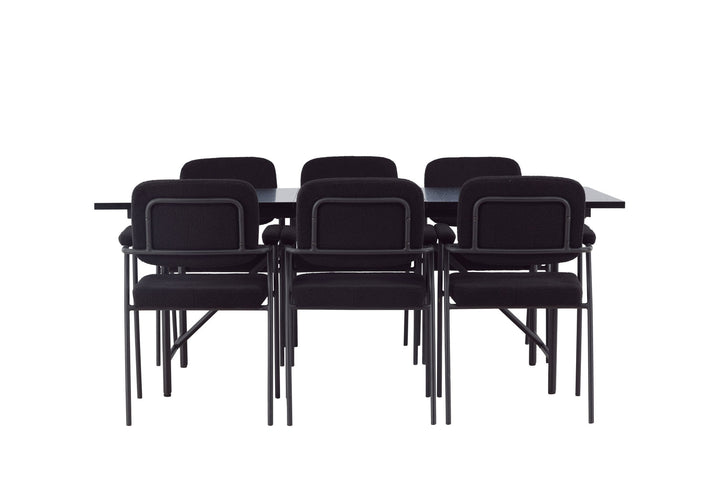 Venture Home Astrid Dining Table 200*75 - Matte black / Matte black MDF with veneer +Yesterday Dining Chair - Black / Black Boucle _6