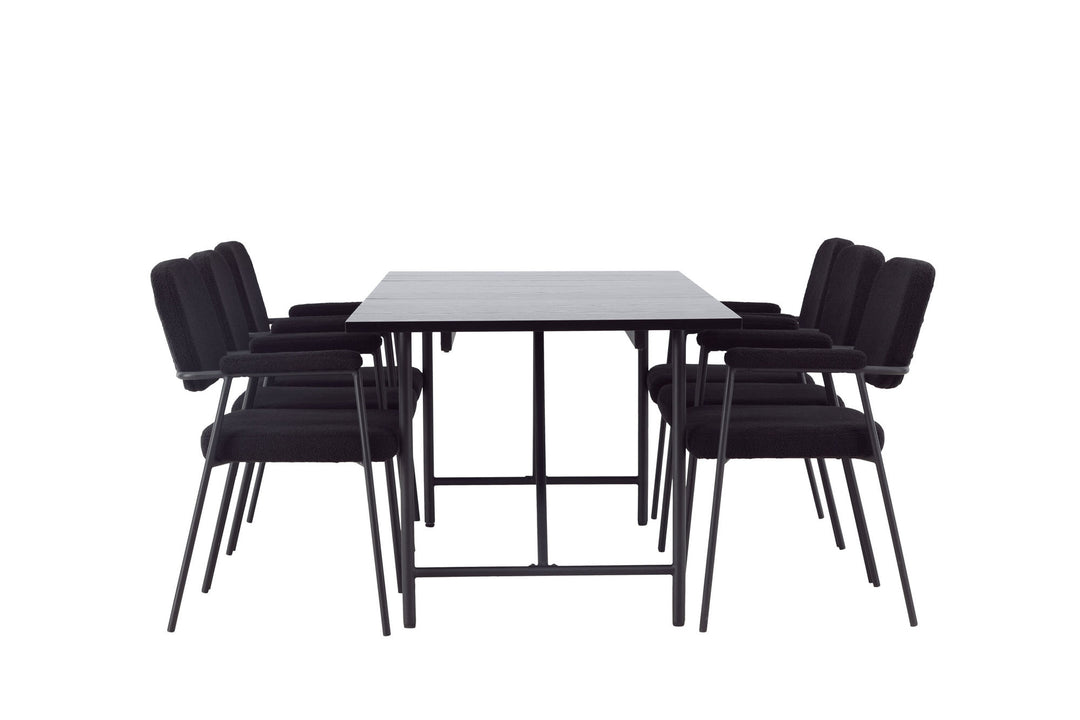 Venture Home Astrid Dining Table 200*75 - Matte black / Matte black MDF with veneer +Yesterday Dining Chair - Black / Black Boucle _6
