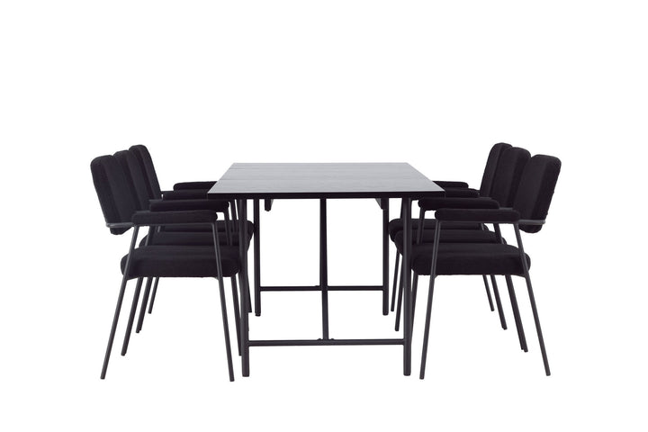 Venture Home Astrid Dining Table 200*75 - Matte black / Matte black MDF with veneer +Yesterday Dining Chair - Black / Black Boucle _6