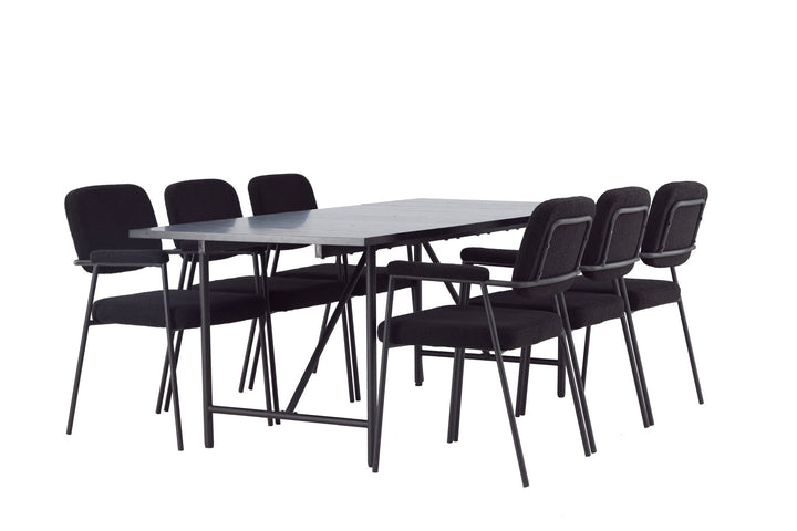 Venture Home Astrid Dining Table 200*75 - Matte black / Matte black MDF with veneer +Yesterday Dining Chair - Black / Black Boucle _6