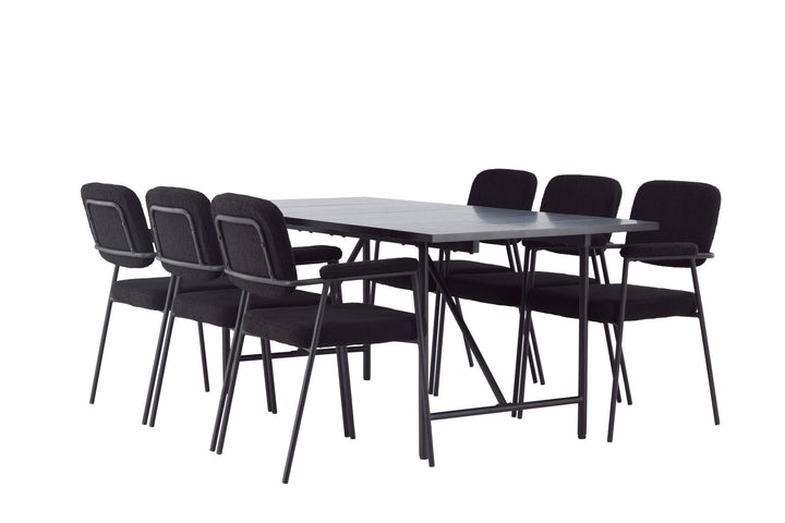 Venture Home Astrid Dining Table 200*75 - Matte black / Matte black MDF with veneer +Yesterday Dining Chair - Black / Black Boucle _6