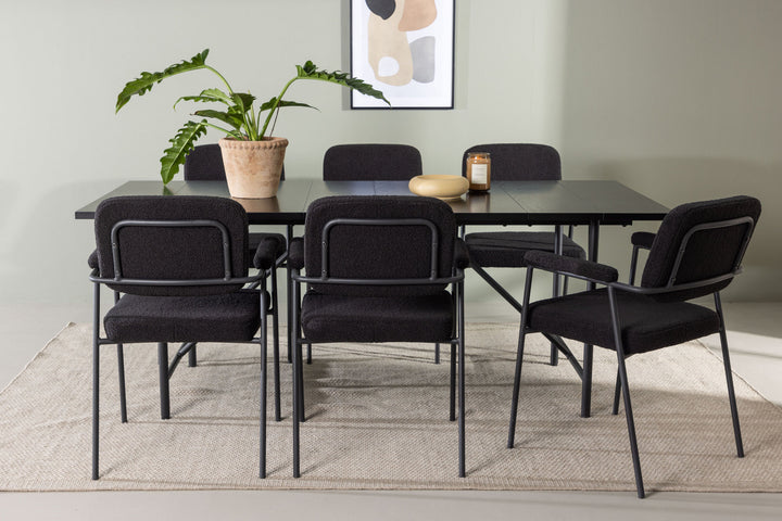 Venture Home Astrid Dining Table 200*75 - Matte black / Matte black MDF with veneer +Yesterday Dining Chair - Black / Black Boucle _6