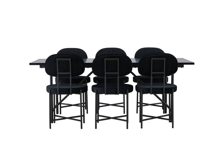 Venture Home Astrid Dining Table 200*75 - Matte black / Matte black MDF with veneer +Stella Dining Chair - Black / Black Velvet _6