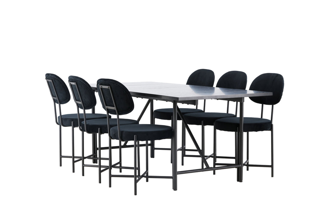 Venture Home Astrid Dining Table 200*75 - Matte black / Matte black MDF with veneer +Stella Dining Chair - Black / Black Velvet _6