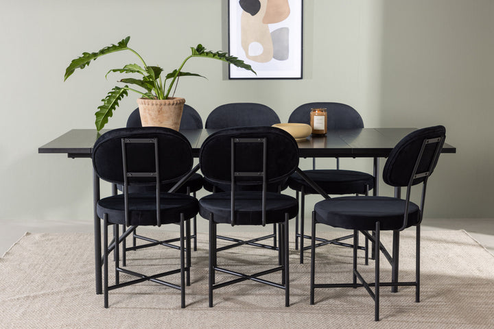 Venture Home Astrid Dining Table 200*75 - Matte black / Matte black MDF with veneer +Stella Dining Chair - Black / Black Velvet _6