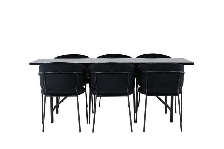 Venture Home Astrid Dining Table 200*75 - Matte black / Matte black MDF with veneer +Selma Dining Chair - Black / Black Velvet _6