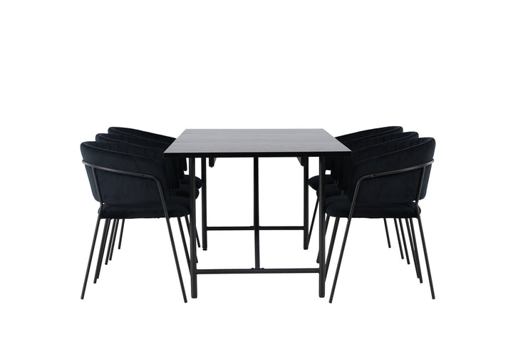Venture Home Astrid Dining Table 200*75 - Matte black / Matte black MDF with veneer +Selma Dining Chair - Black / Black Velvet _6