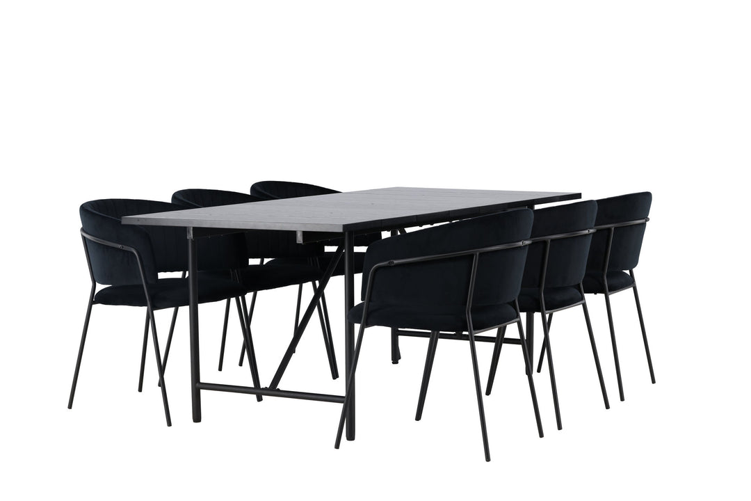Venture Home Astrid Dining Table 200*75 - Matte black / Matte black MDF with veneer +Selma Dining Chair - Black / Black Velvet _6