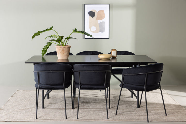 Venture Home Astrid Dining Table 200*75 - Matte black / Matte black MDF with veneer +Selma Dining Chair - Black / Black Velvet _6
