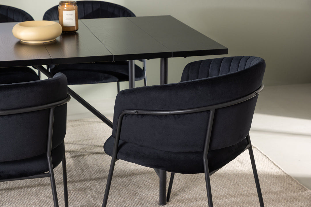 Venture Home Astrid Dining Table 200*75 - Matte black / Matte black MDF with veneer +Selma Dining Chair - Black / Black Velvet _6