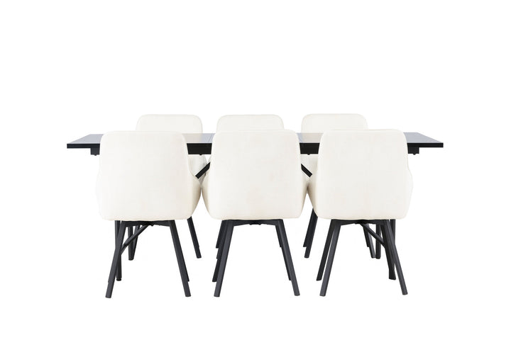 Venture Home Astrid Dining Table 200*75 - Matte black / Matte black MDF with veneer +Rosie Dining Chair - Black / Beige Fabric _6