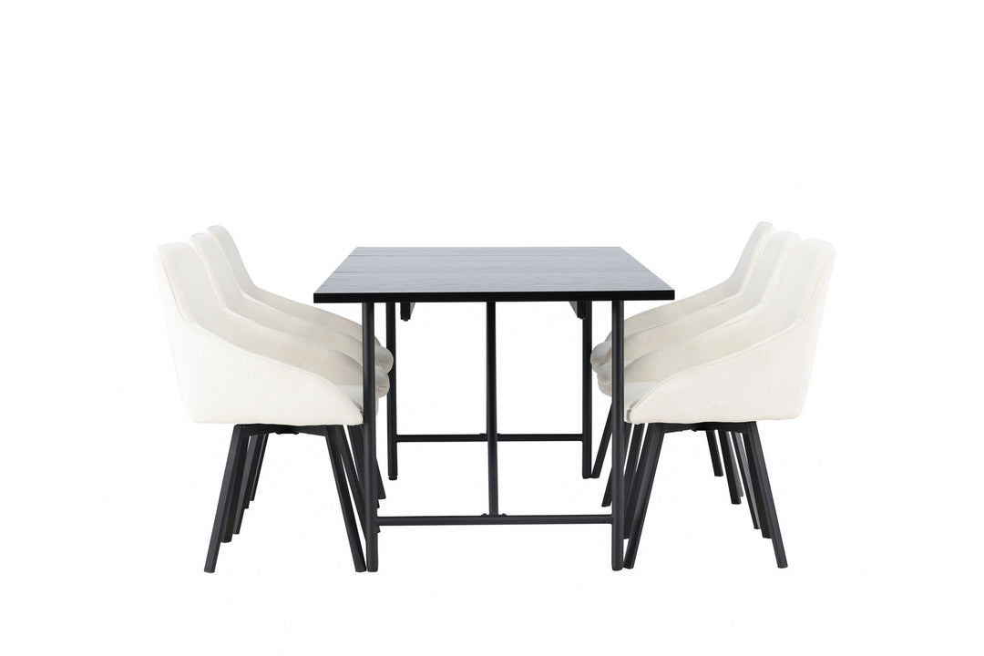 Venture Home Astrid Dining Table 200*75 - Matte black / Matte black MDF with veneer +Rosie Dining Chair - Black / Beige Fabric _6