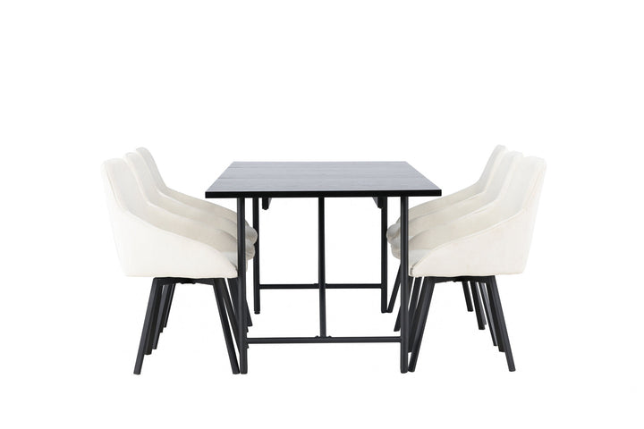 Venture Home Astrid Dining Table 200*75 - Matte black / Matte black MDF with veneer +Rosie Dining Chair - Black / Beige Fabric _6