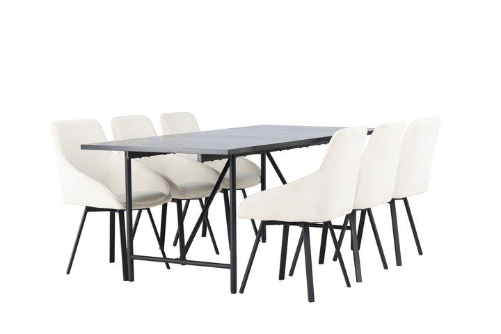 Venture Home Astrid Dining Table 200*75 - Matte black / Matte black MDF with veneer +Rosie Dining Chair - Black / Beige Fabric _6