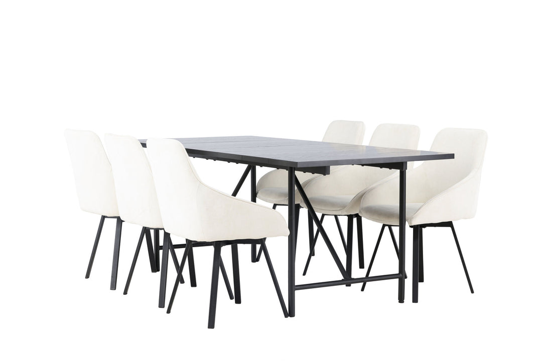 Venture Home Astrid Dining Table 200*75 - Matte black / Matte black MDF with veneer +Rosie Dining Chair - Black / Beige Fabric _6