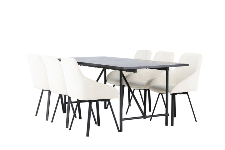 Venture Home Astrid Dining Table 200*75 - Matte black / Matte black MDF with veneer +Rosie Dining Chair - Black / Beige Fabric _6