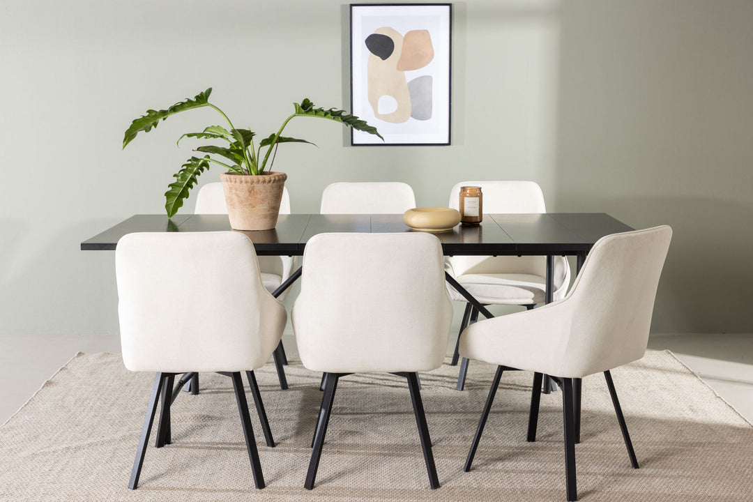Venture Home Astrid Dining Table 200*75 - Matte black / Matte black MDF with veneer +Rosie Dining Chair - Black / Beige Fabric _6