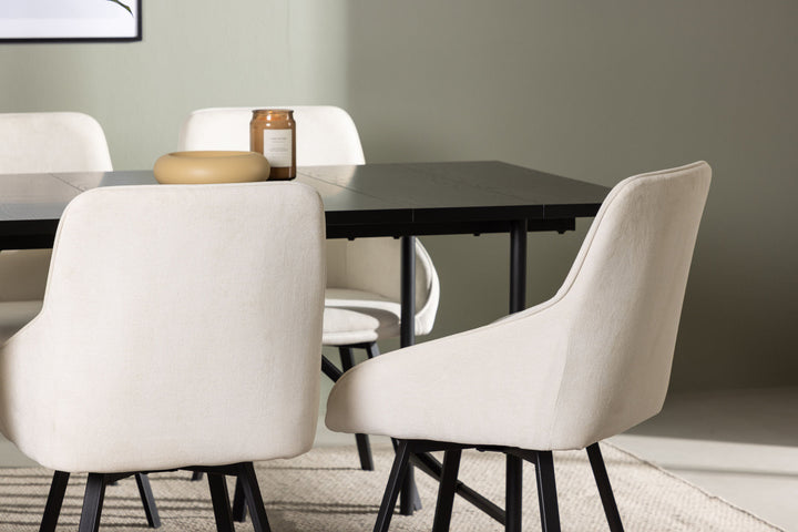 Venture Home Astrid Dining Table 200*75 - Matte black / Matte black MDF with veneer +Rosie Dining Chair - Black / Beige Fabric _6