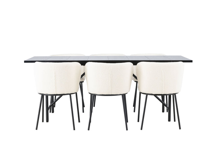 Venture Home Astrid Dining Table 200*75 - Matte black / Matte black MDF with veneer +Edina Dining Chair - Black / White Boucle _6
