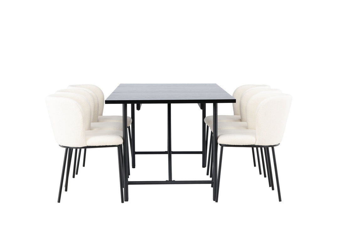 Venture Home Astrid Dining Table 200*75 - Matte black / Matte black MDF with veneer +Edina Dining Chair - Black / White Boucle _6